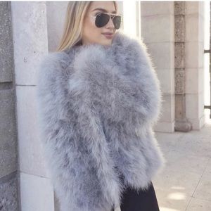 NWT Timeless lightweight PelloBello Ash Gray Feather Jacket -SaksFifthAvenue